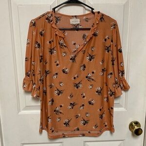 Melloday Floral Blouse - Orange and Black